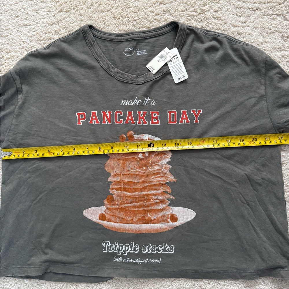 Aerie Women's Olive Green Long Sleeve Pancake Day Graphic Tee Size Small - Picture 6 of 7